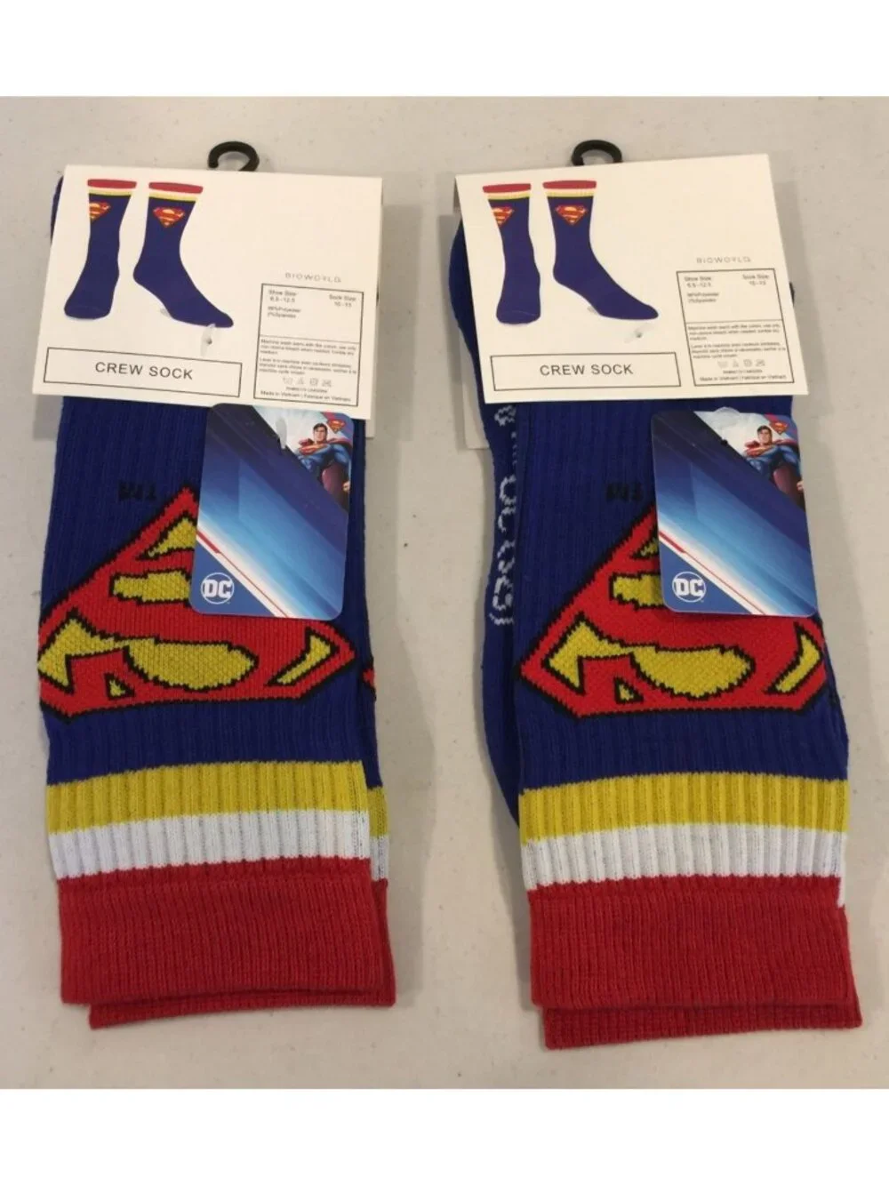 DC Superman Men's Crew Socks Size 10-13 Set of 2 Bioworld